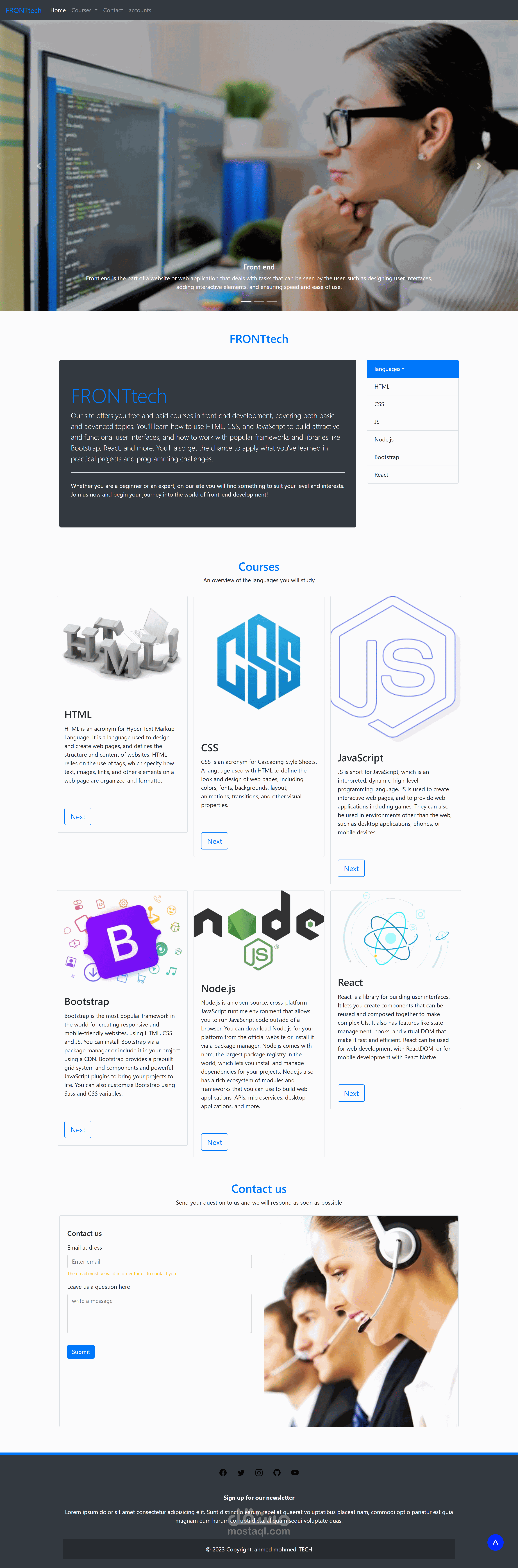FRONTtech - منصة تعليمية لتطوير واجهات المواقع باستخدام Bootstrap