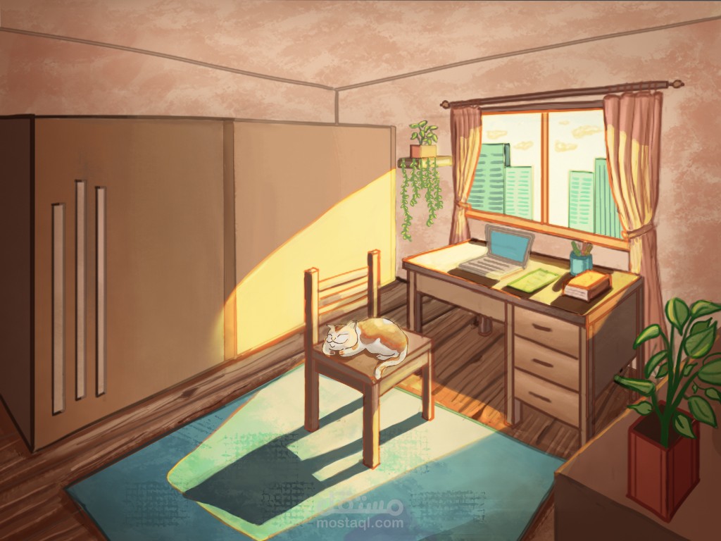 تصميم مشهد داخلي لغرفة مريحة