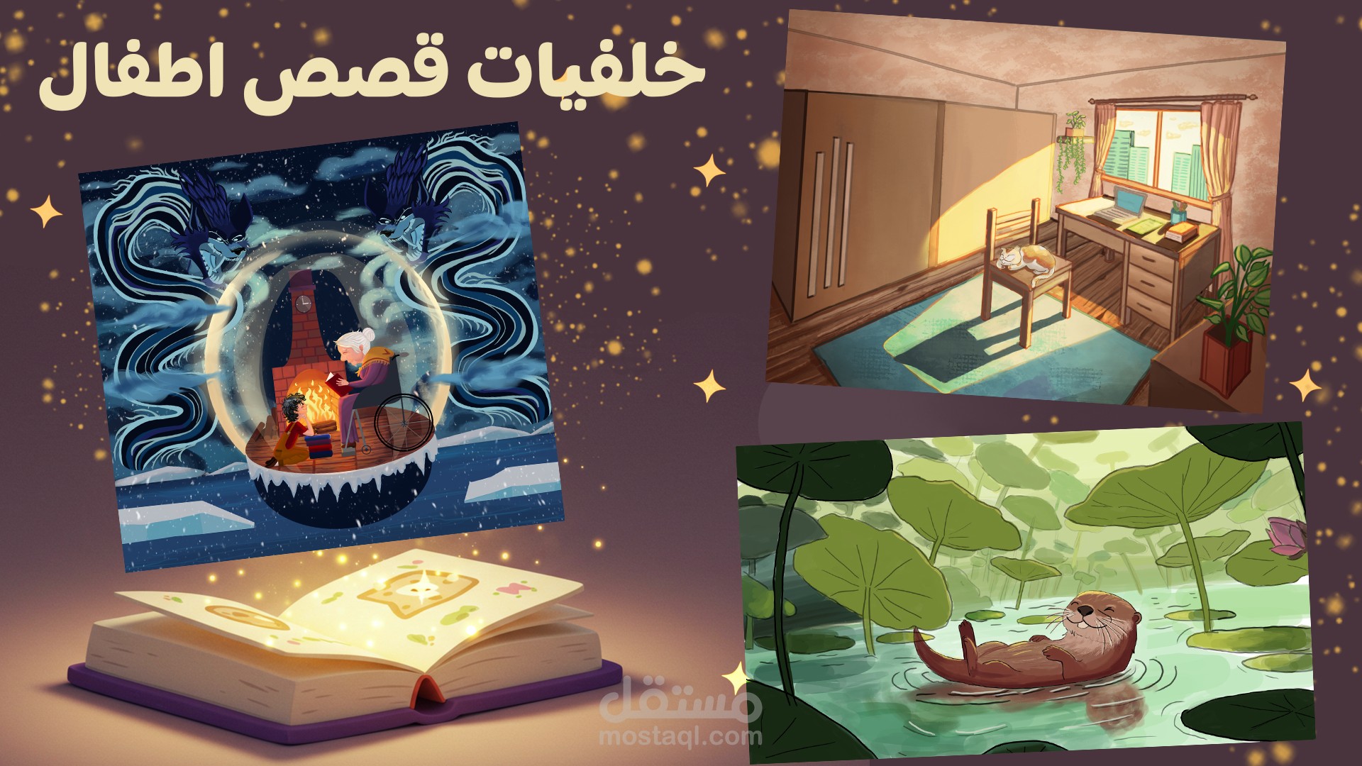 تصميم خلفيات ومشاهد قصصية للأطفال بأسلوب كرتوني جذاب