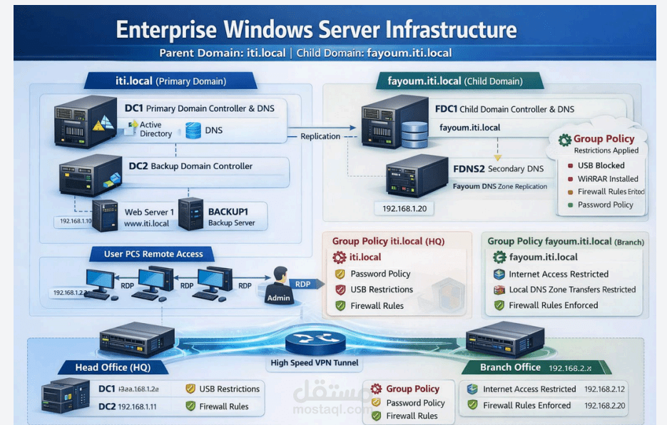 بناء وتكوين بنية تحتية كاملة لـ Windows Server 2022 | Active Directory | DNS | IIS | GPO