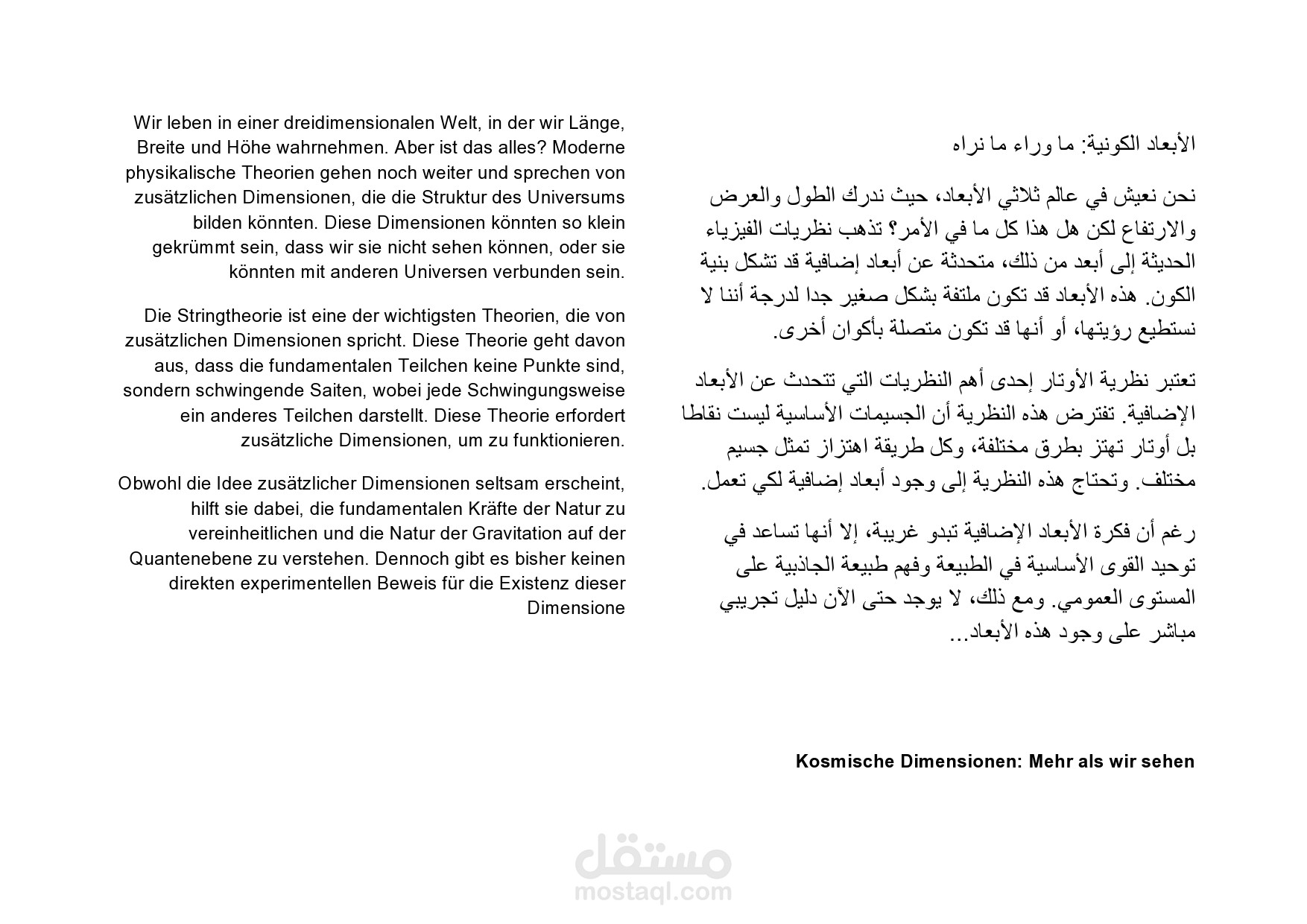 ترجمة جزء من مقالة عن الابعاد الكونية