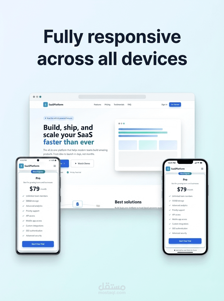 واجهة منصة SaaS معمارية فائقة السرعة (Google Lighthouse 100/100) - أداء خالي من التأخير