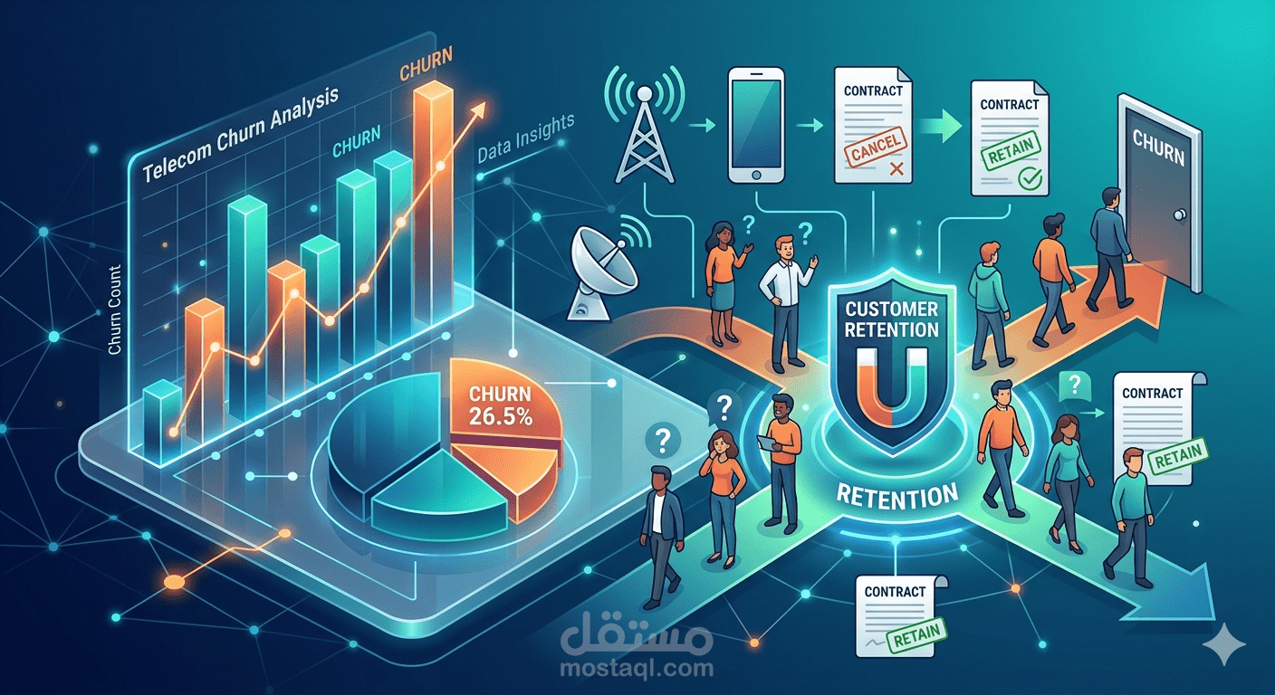 تحليل بيانات عملاء شركات الاتصالات (Telecom Churn Analysis) وتقديم حلول استراتيجية لزيادة الولاء