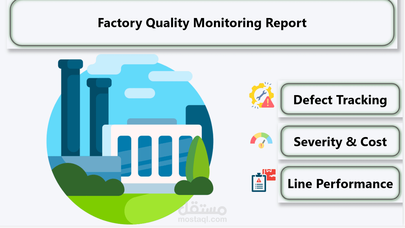 تحليل كامل لعيوب الإنتاج وتحسين جودة العمليات باستخدام Power BI(مجال الصناعه)