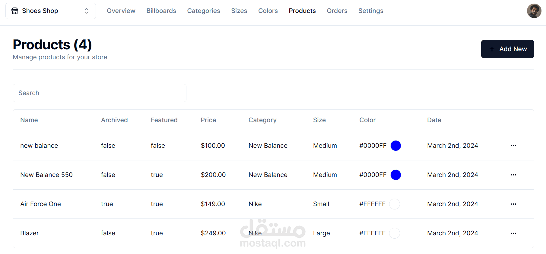مشروع لوحة تحكم متكاملة لإدارة متجر إلكتروني باستخدام تقنيات Full Stack الحديثة
