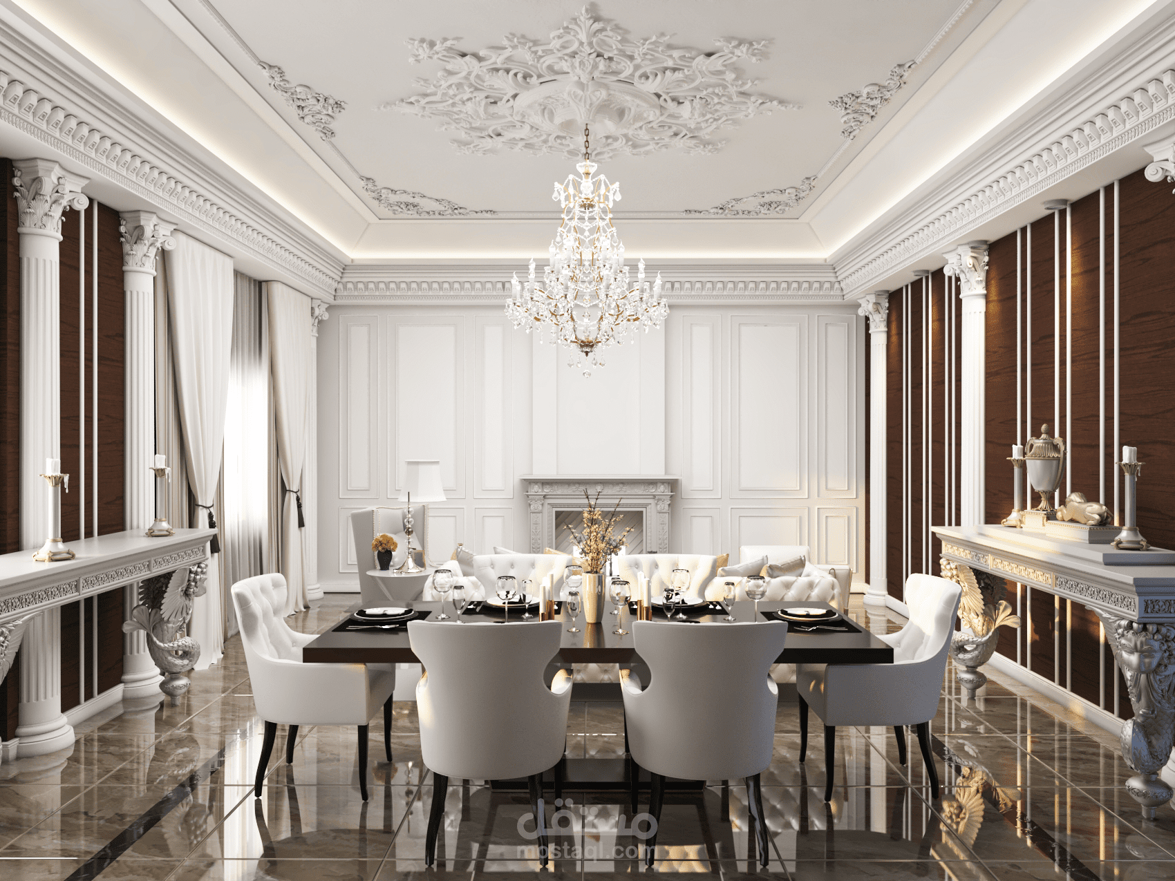 تصميم داخلي كلاسيكي لصالة استقبال فاخرة