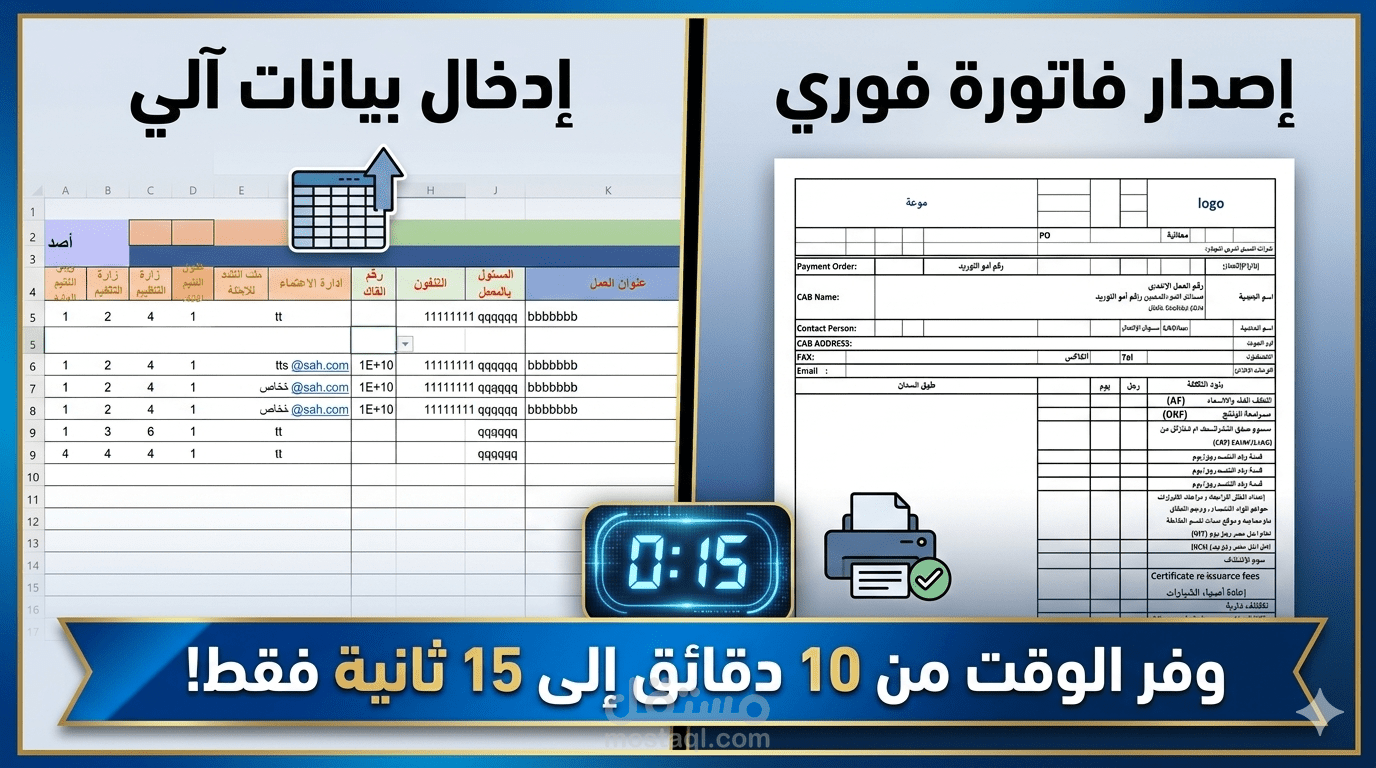 أتمتة الأنظمة المالية وإصدار المطالبات والـ Invoicing الفوري على Excel.