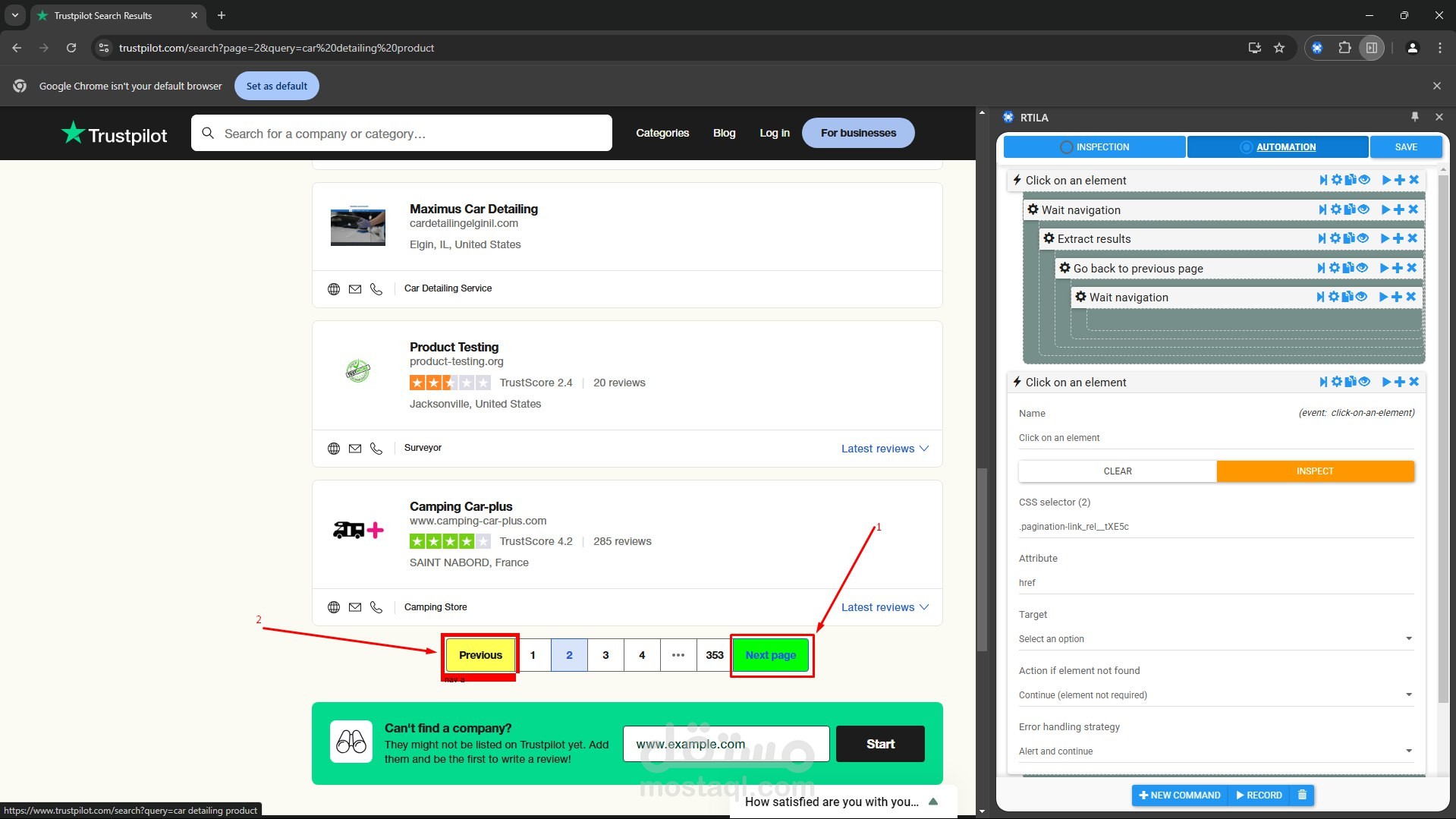استخراج بيانات شركات Car Detailing من Trustpilot مع أتمتة كاملة (Web Scraping)