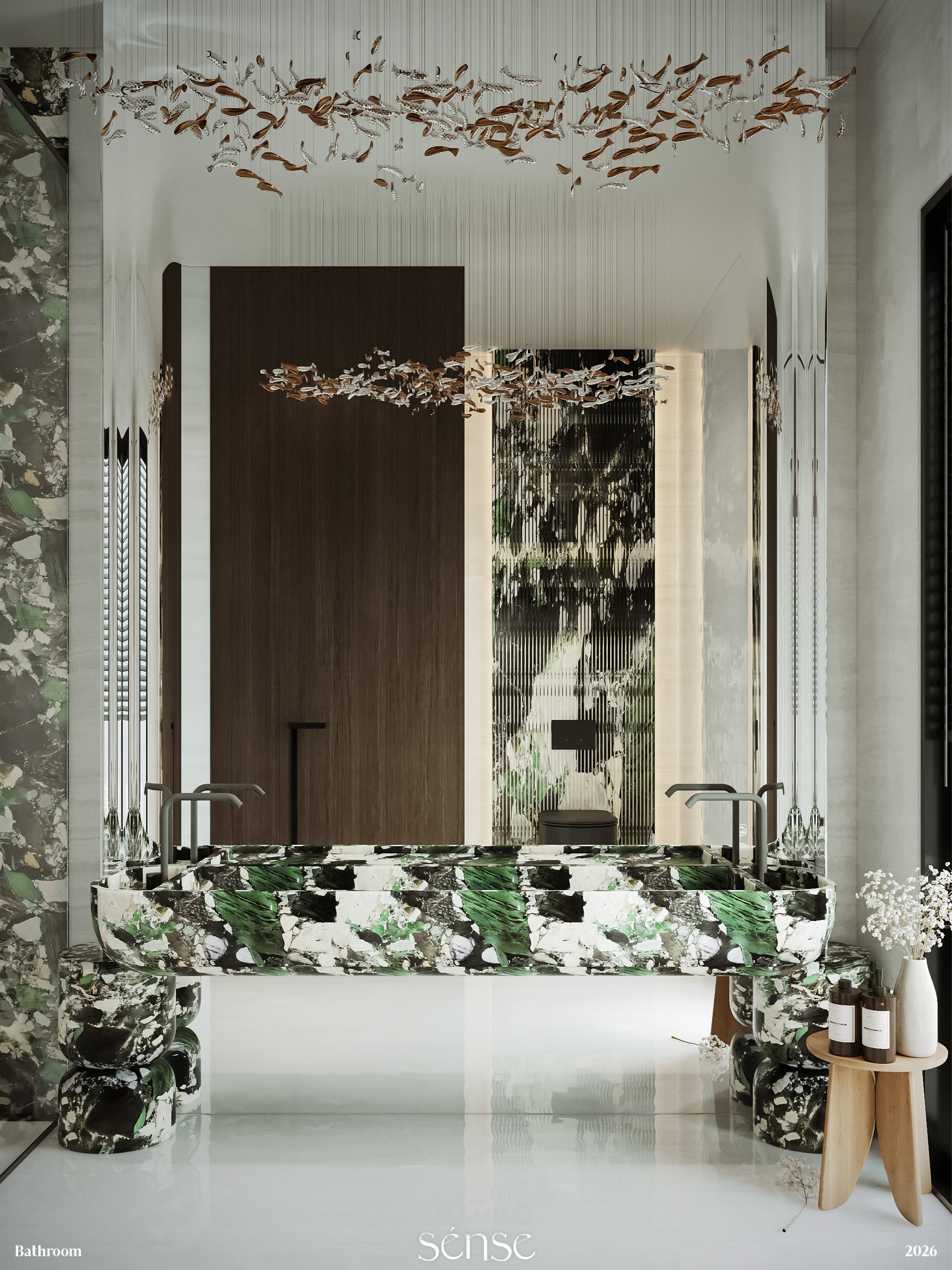 منطقة مغاسل فاخرة مستوحاة من الطبيعة | Luxury Powder Room Design