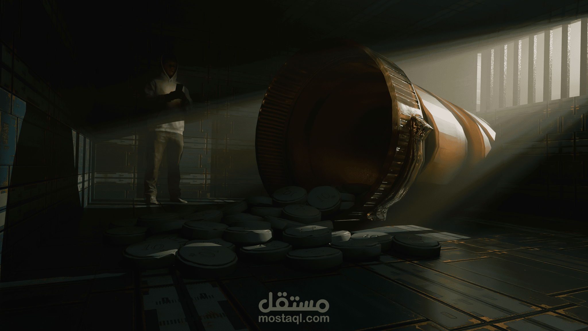 نمذجة مشهد خيالي لسجن وعلبة دواء