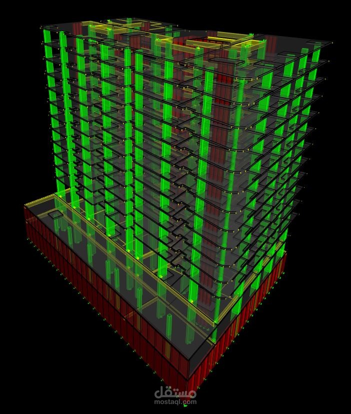 تصميم برج سكنى / ادارى مكون من بدرومين + أرضى +11 متكرر
