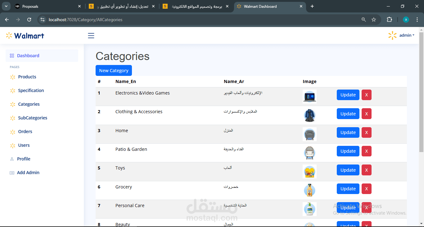 لوحة التحكم -  Walmart Clone Dashboard