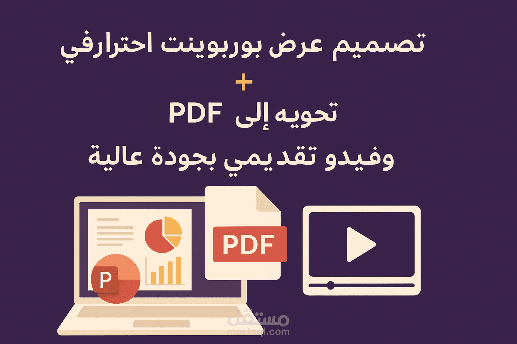 تصميم عرض بوربوينت احترافي وتحويله إلى PDF وفيديو تقديمي