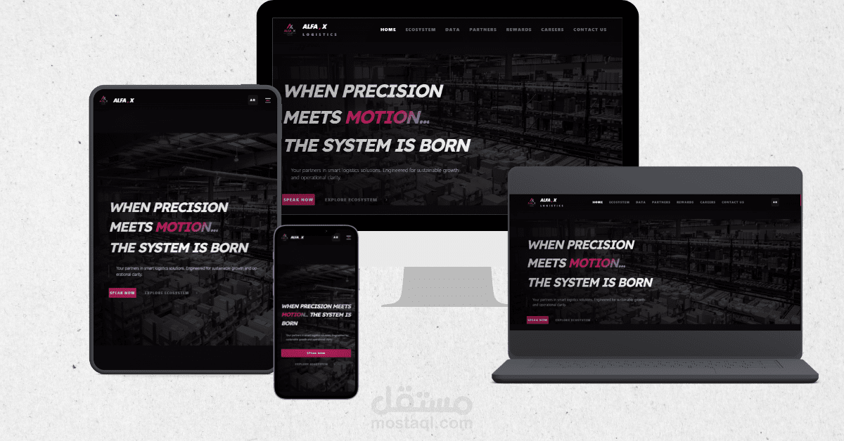 ALFA , X LOGISTICS | تصميم وتطوير موقع ويب شركة الفا اكس لعرض منصة الخدمات اللوجستية الذكية