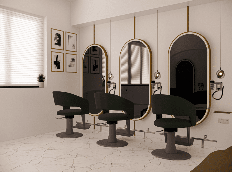 تصميم داخلي صالون حلاقة عصري