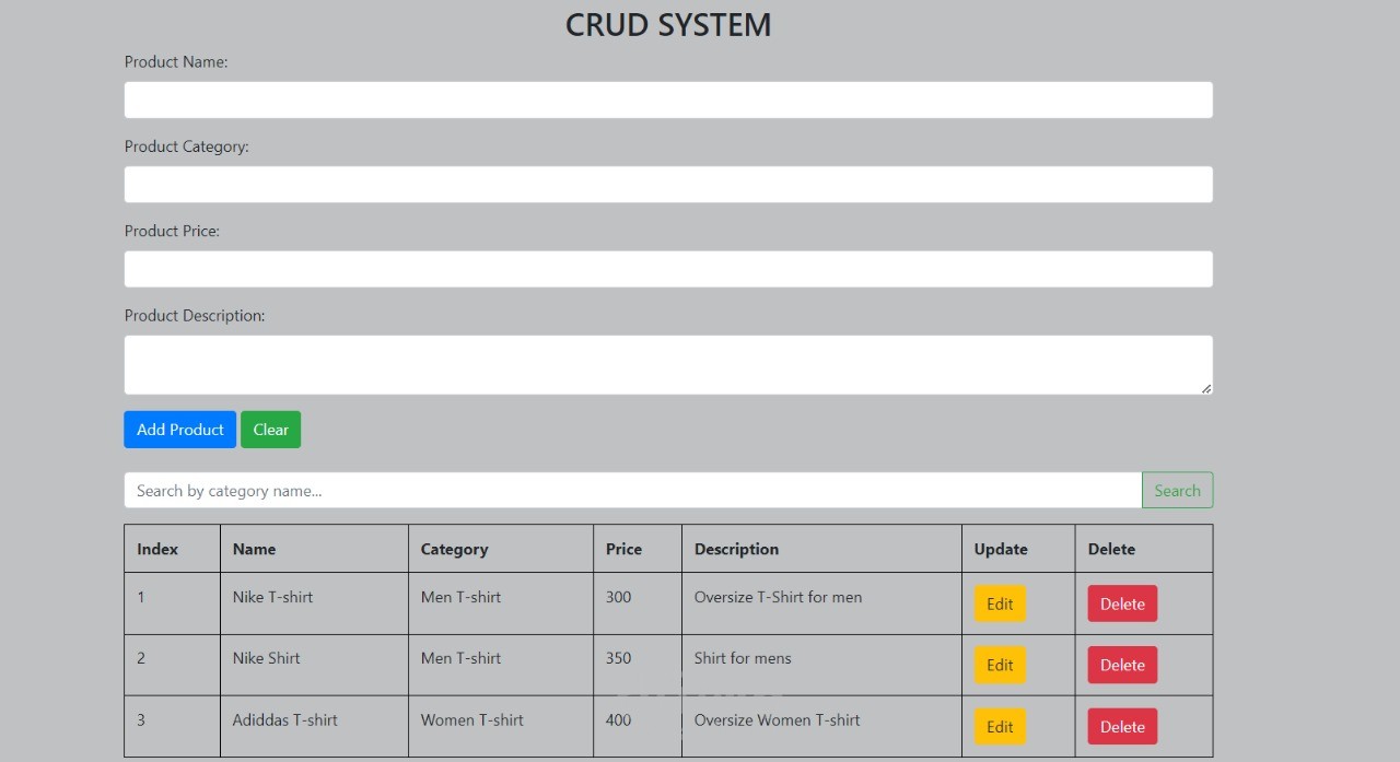 CRUD operations for E-Commerce System