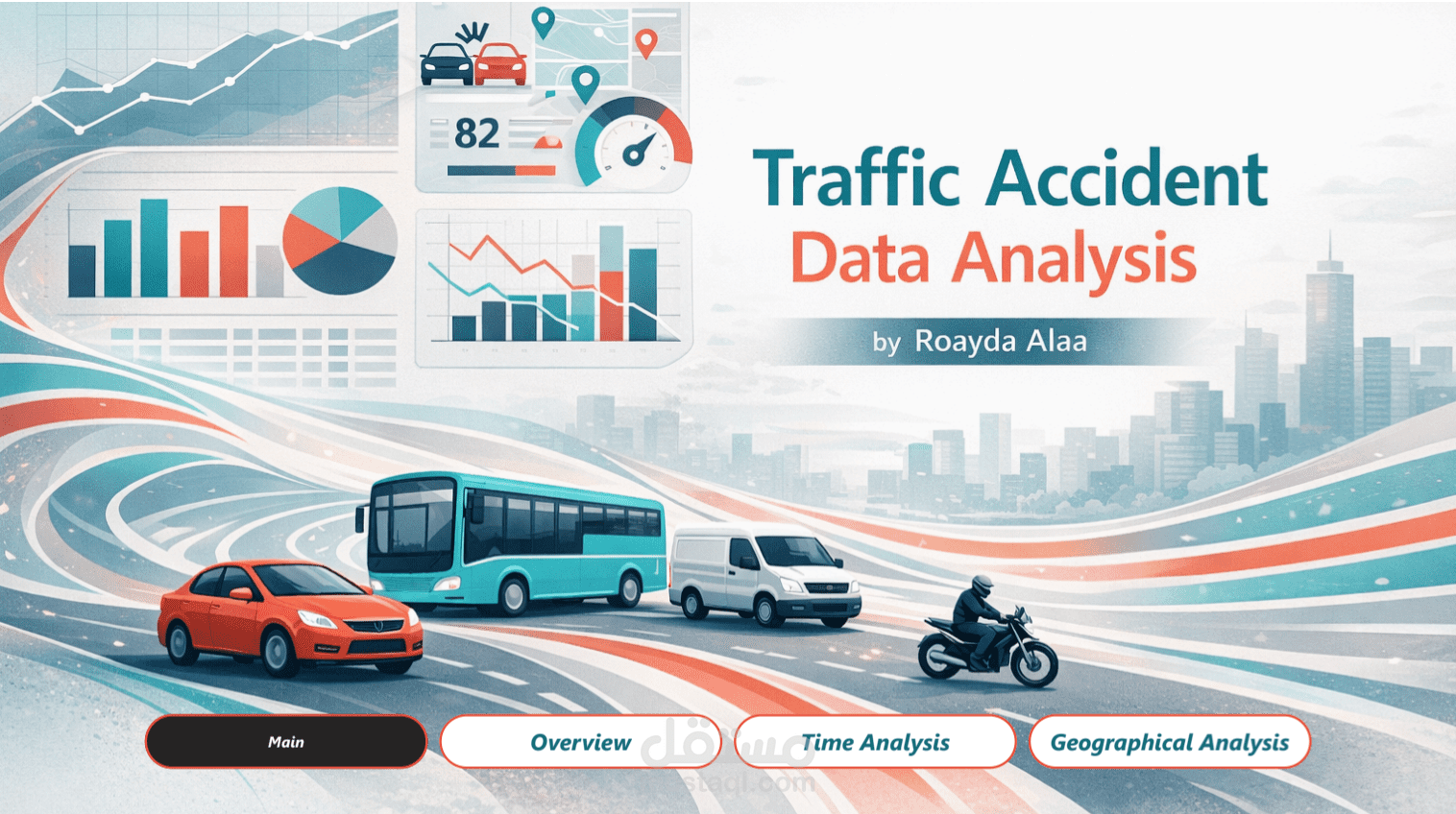 تحليل بيانات الحوادث المرورية وتقييم المخاطر (Traffic Accident Analytics) | Power BI