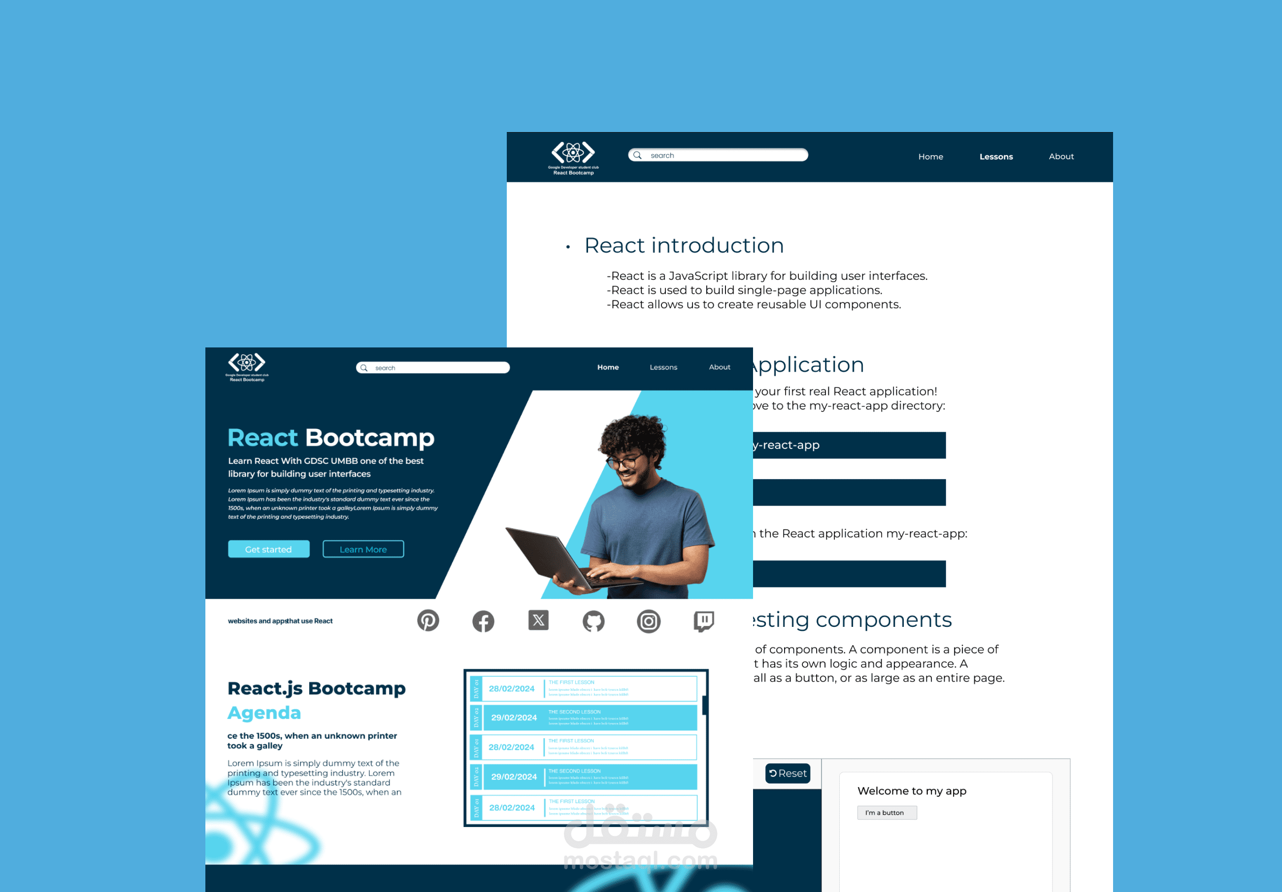 تصمصم ux ui لصفحه رئيسية من اجل كورسات react