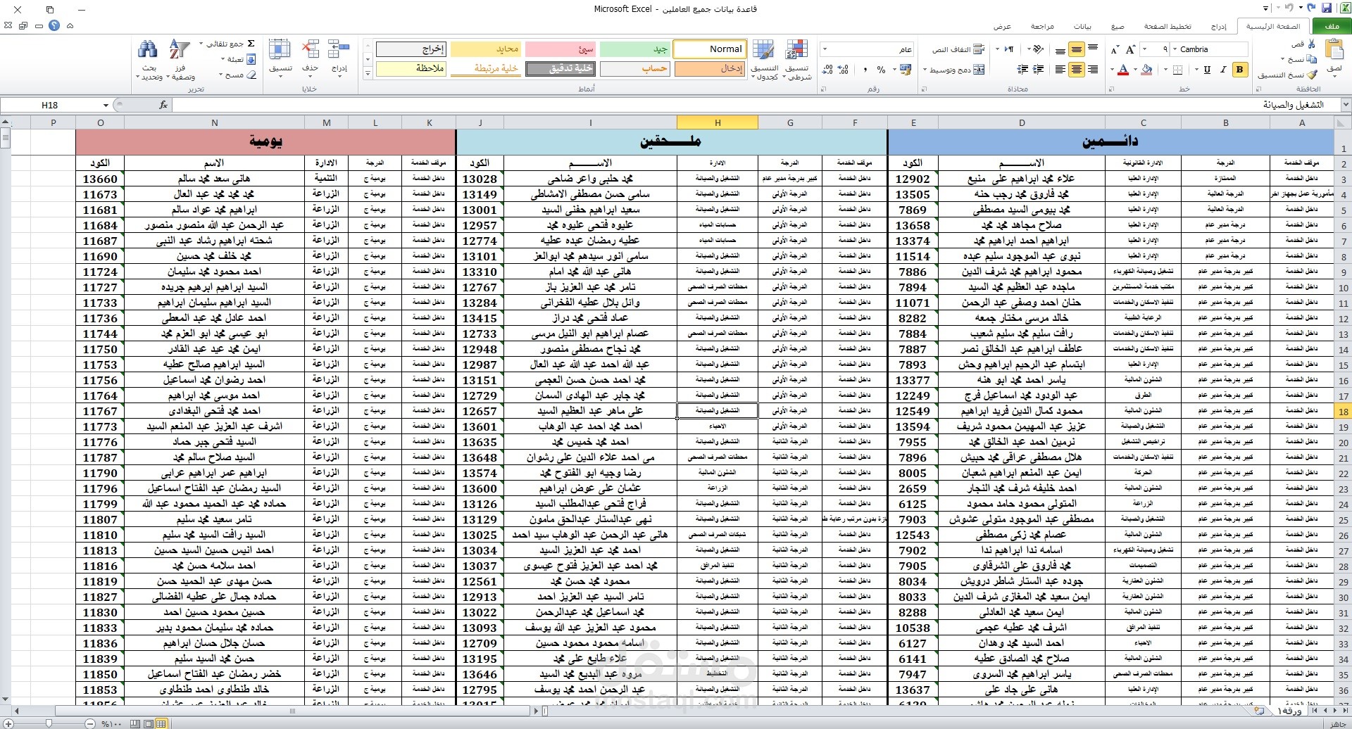 قاعدة بيانات لجميع العاملين