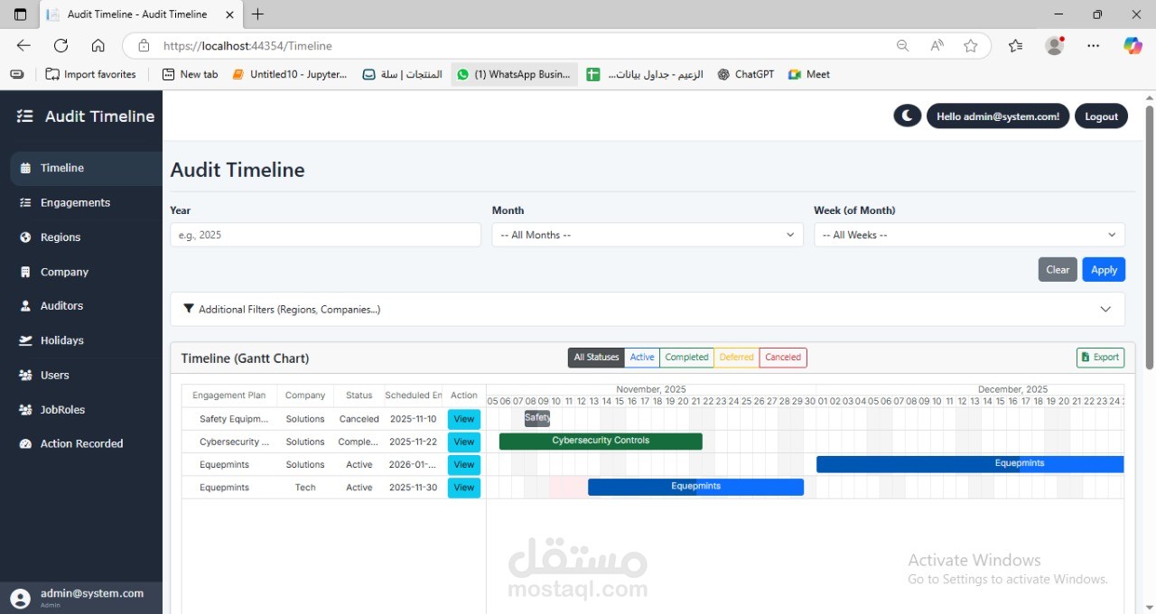 Auditor timeline management system