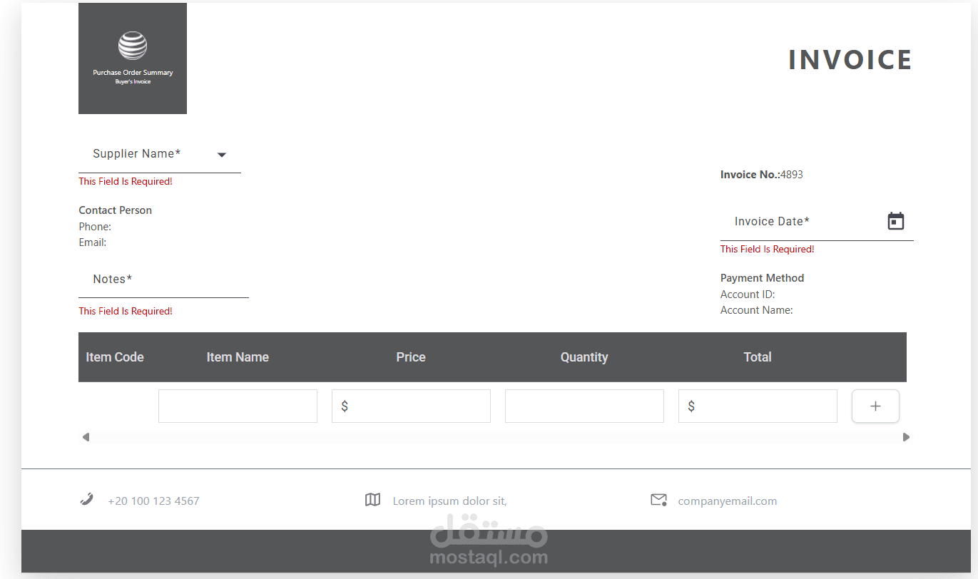 Purchase Invoice UI with Angular!