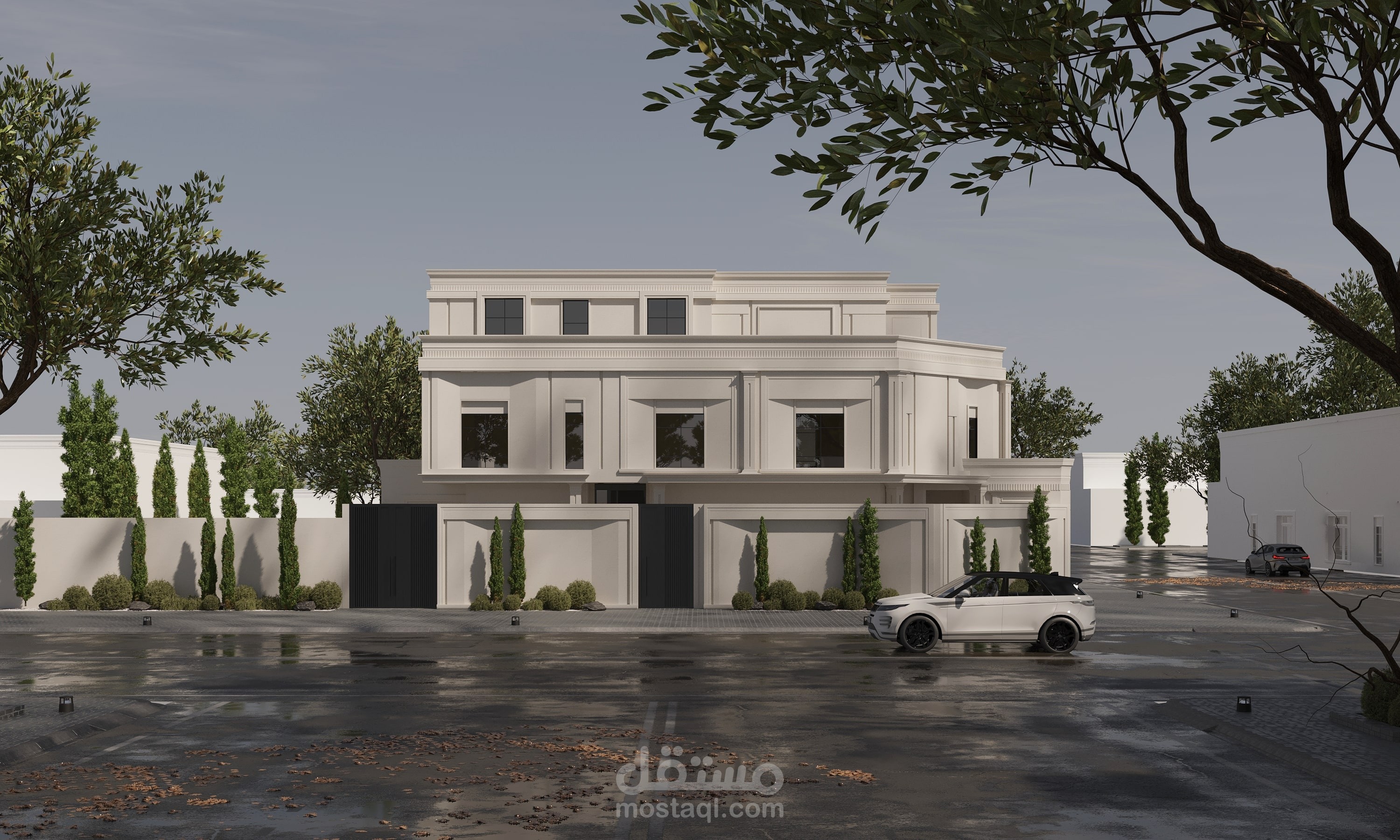 "واجهة معاصرة: الأناقة البسيطة" فى المملكة العربية السعودية باستخدام برنامج 3ds max و corona render