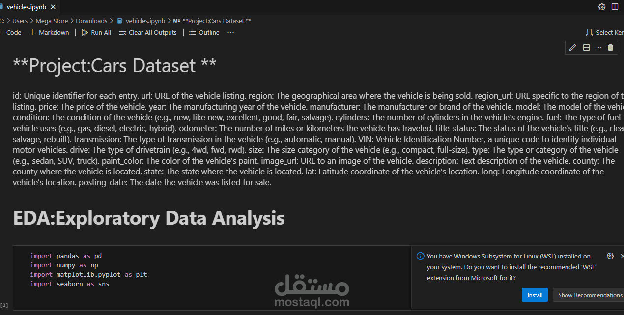 Vehicles Data Set Analysis using python
