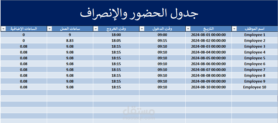 جدول حضور و انصراف