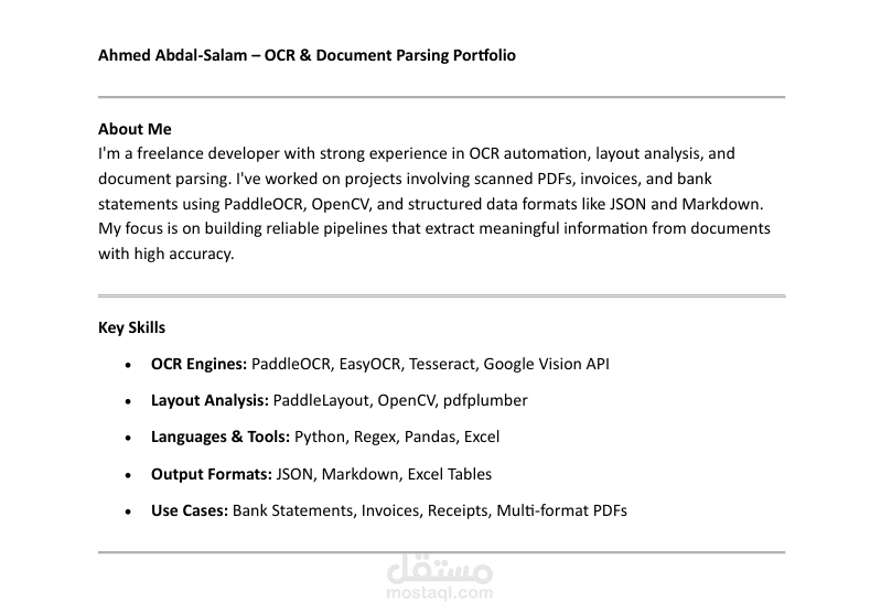 OCR & Document Parsing Projects (Bank Statements, Receipts, Invoices)