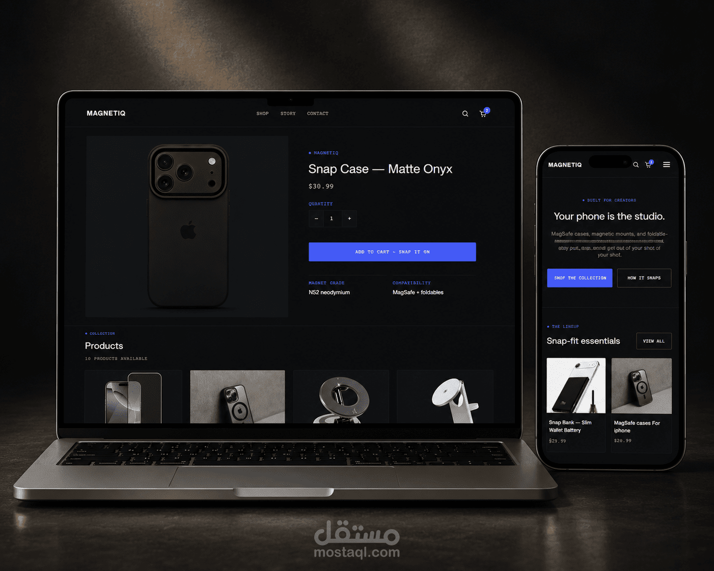 تصميم وتطوير متجر Shopify احترافي لبيع إكسسوارات الهواتف