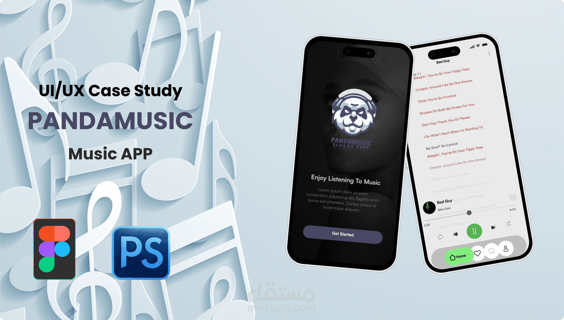 تصميم UI/UX لتطبيق موسيقى "Panda music app"