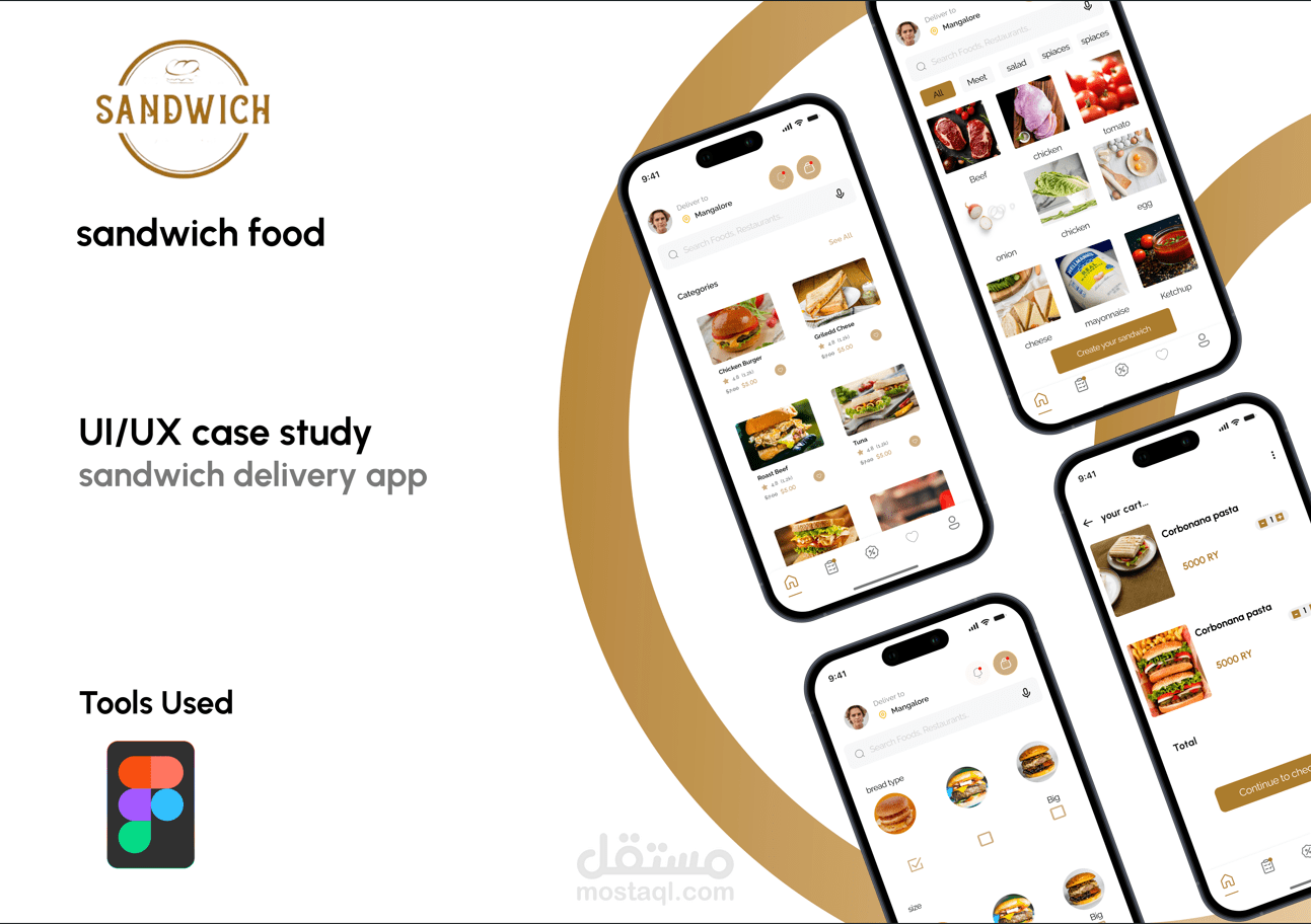 تصميم UI/UX لتطبيق طعام "sandwich delivery app"