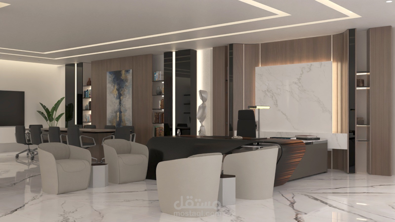 تصميم مكتب مودرن فخم مع قاعة اجتماعات