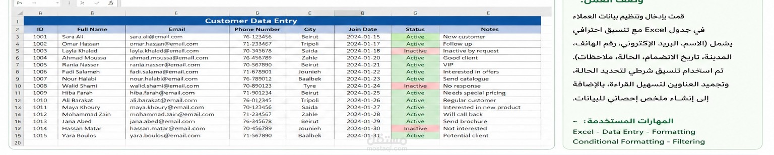 إدخال وتنظيم بيانات احترافي باستخدام Excel