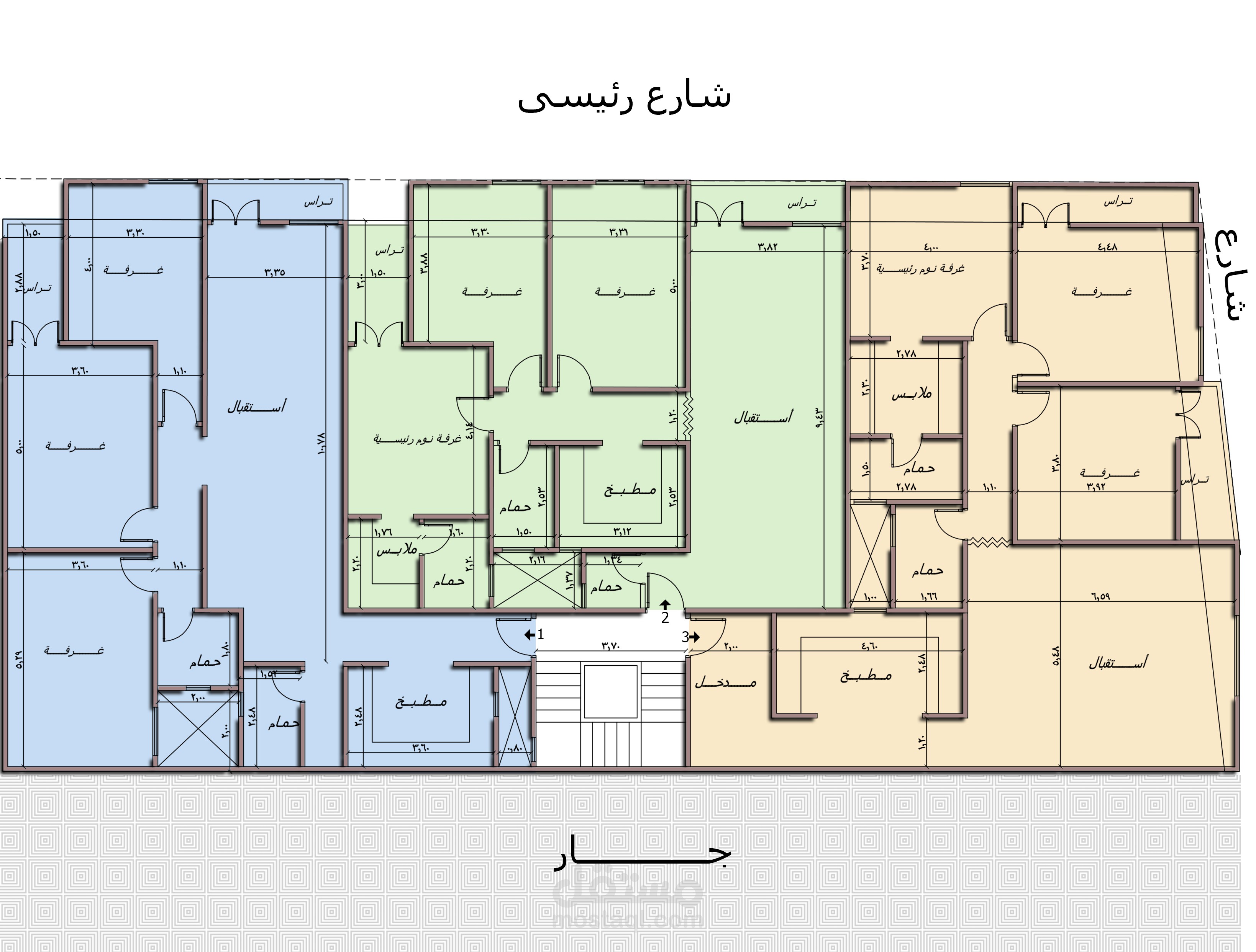 تصميم معمارى لعمارة سكنية مكونة من 3 وحدات سكنية.