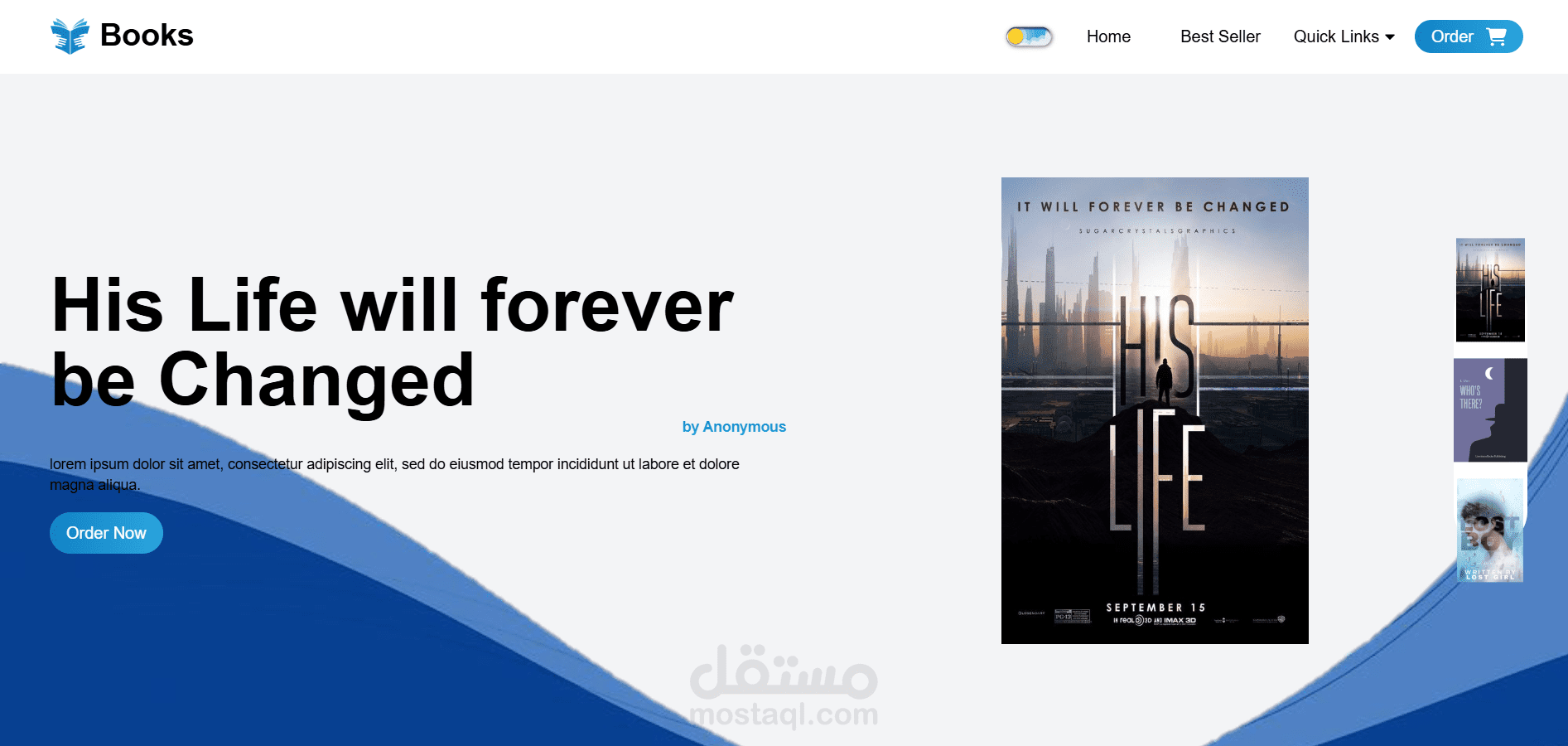 متجر كتب إلكتروني متجاوب باستخدام React و Tailwind مع وضع ليلي ونهاري