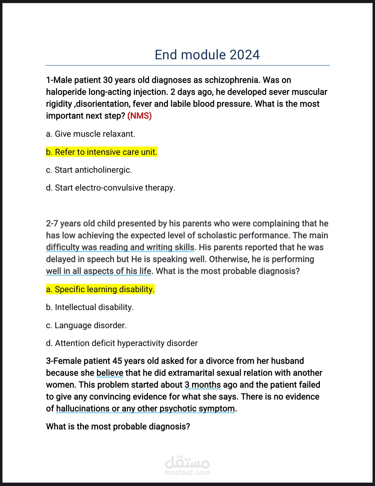 كتابه عن طب النفسيه وامثله لحالات حقيقيه