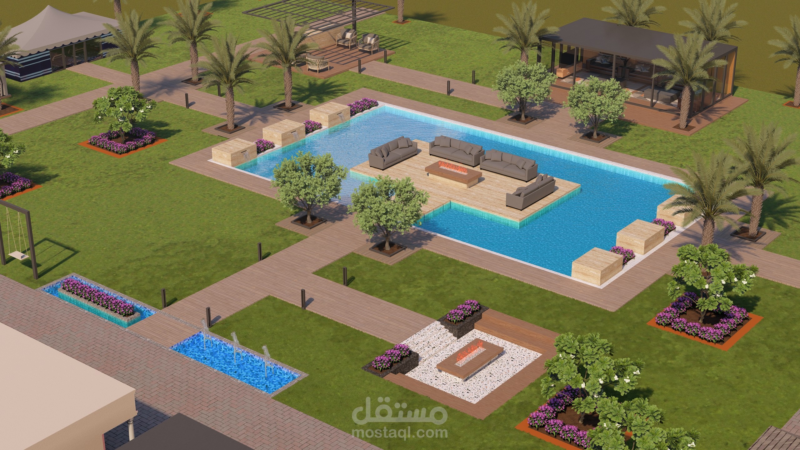 تصميم حديقة كبيرة لمزرعة