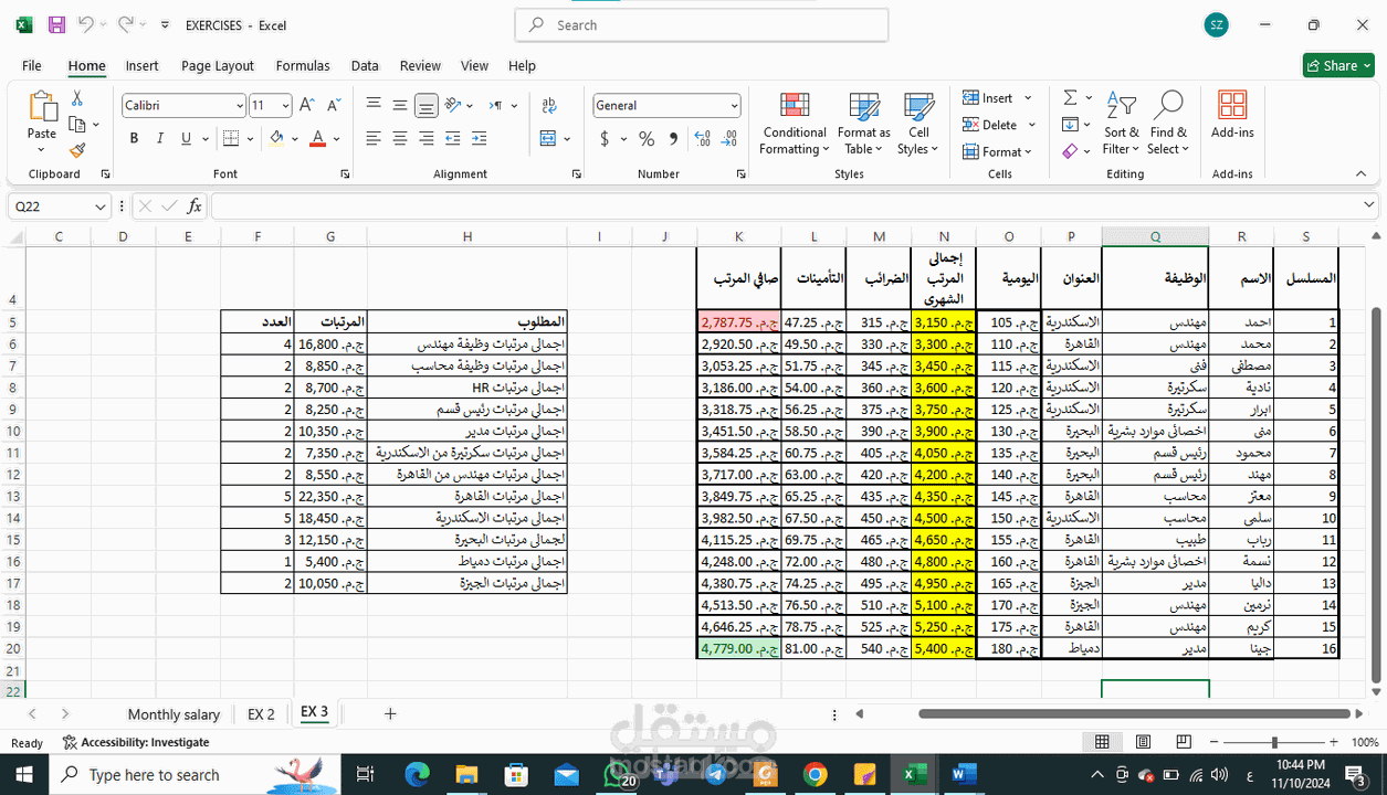 إدخال البيانات وتنسيق ملفات الاكسيل
