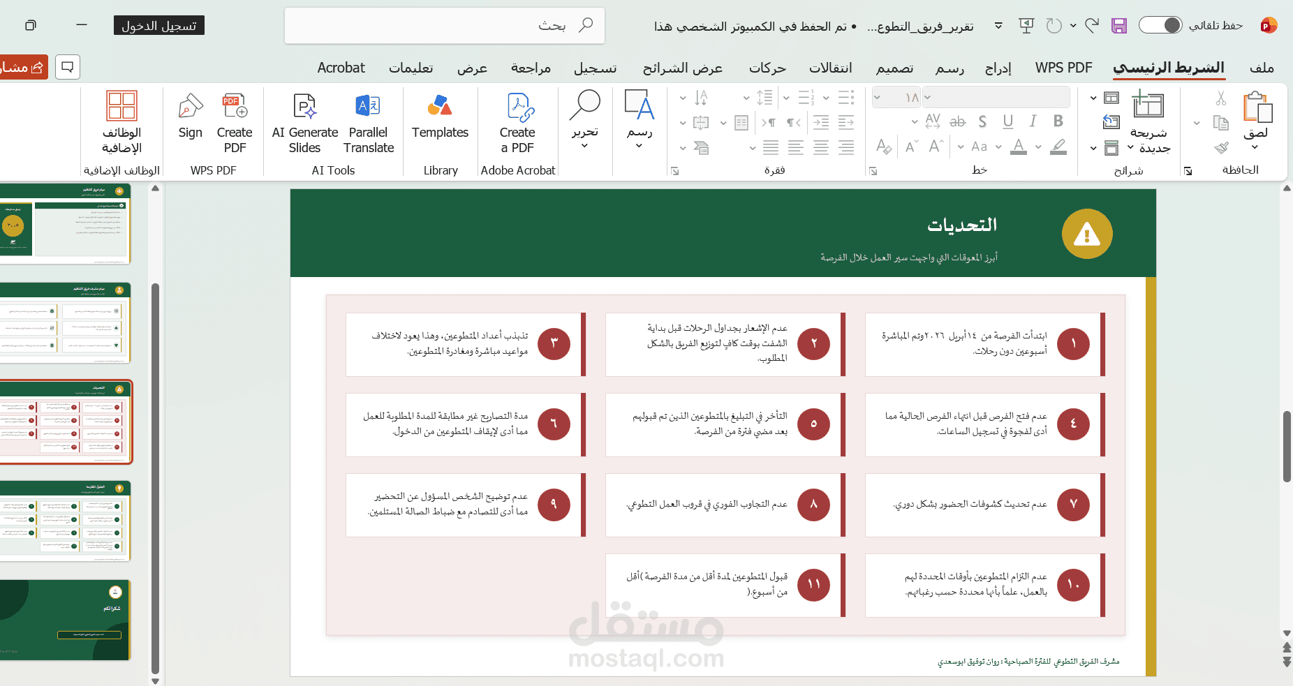 عمل تقرير عن فريق العمل التطوعي