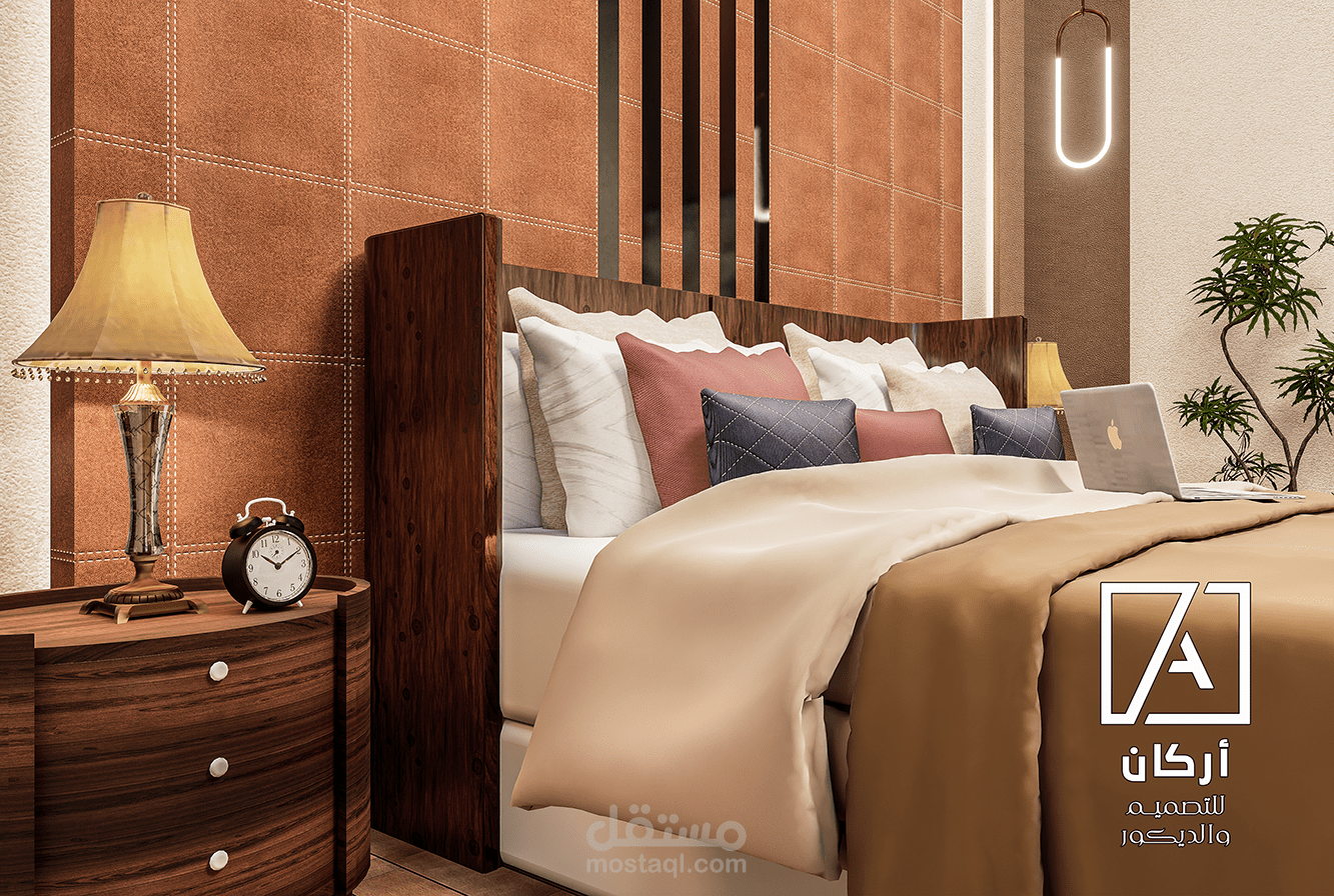 تصميم غرفة نوم معاصرة يجمع بين الدفء والهدوء