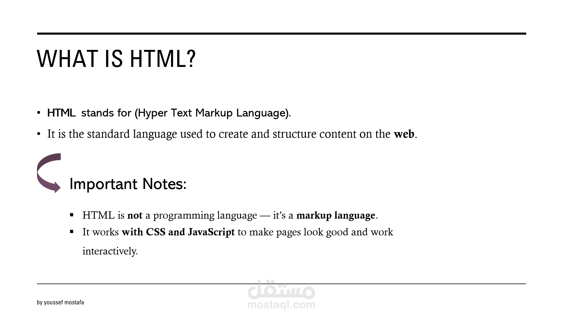 عرض تقديمي احترافي يشرح ما هي لغة HTML للمبتدئين