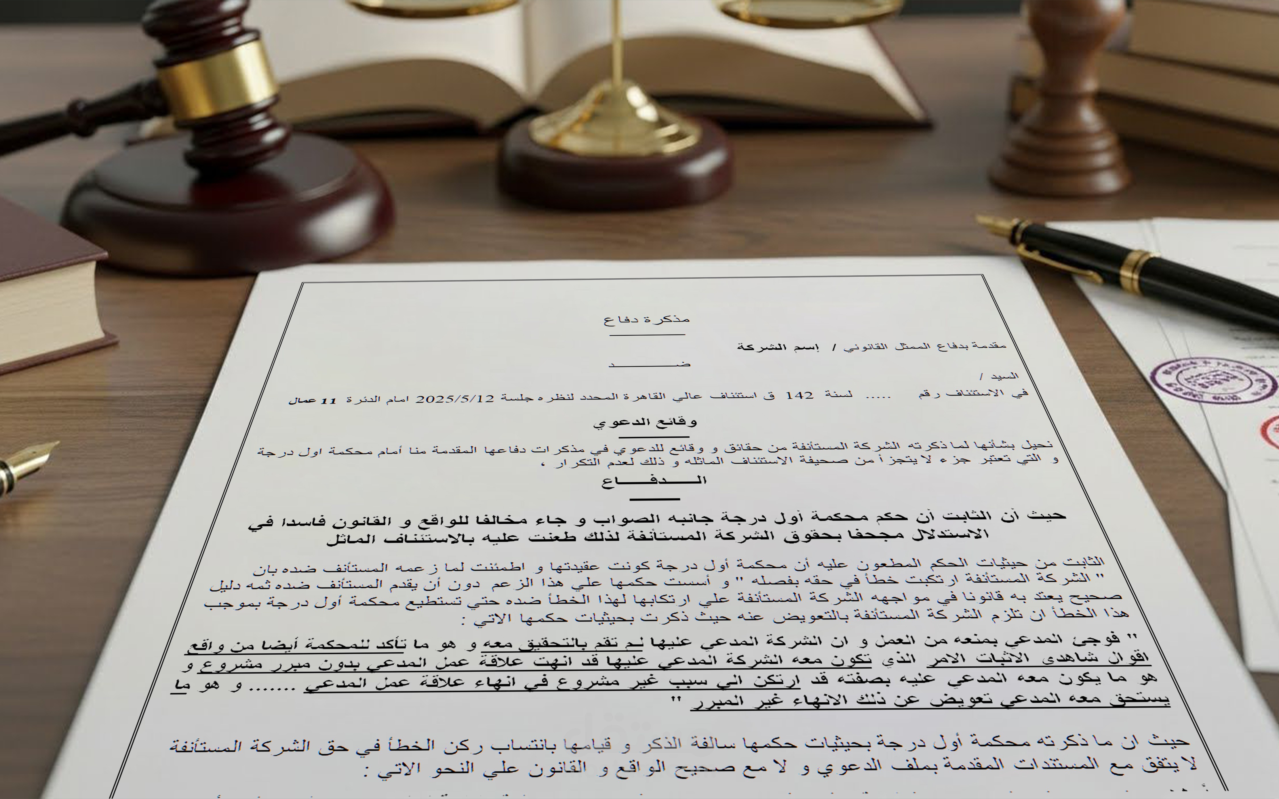 مذكرة دفاع أمام محكمة الاستئناف