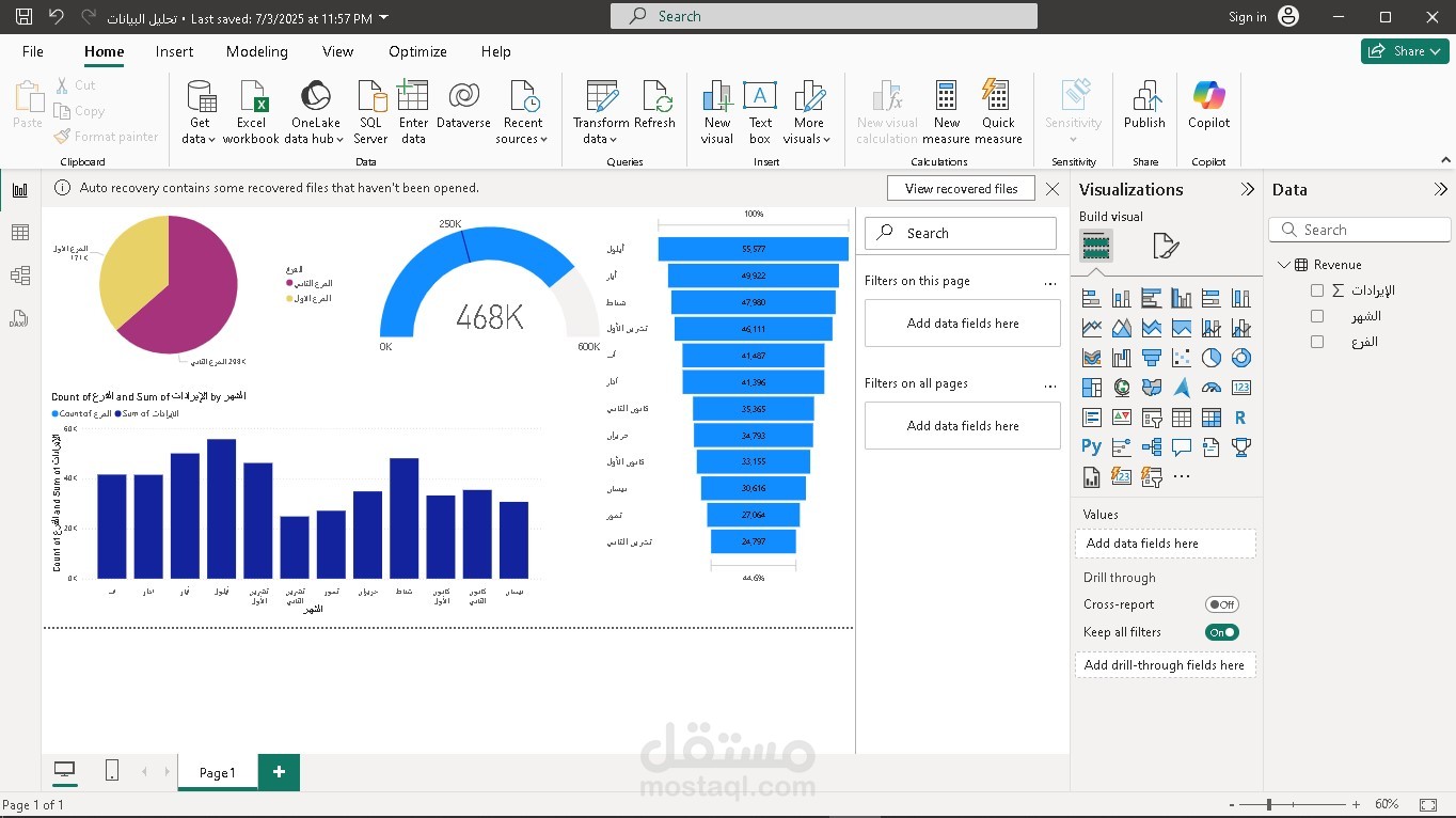 تصميم لوحة معلومات power bi