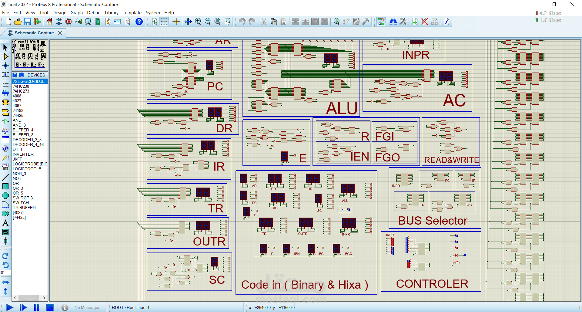 تصميم mano_Microprocessor  (تصميم دوائر كهربيه) باستخدام proteus8