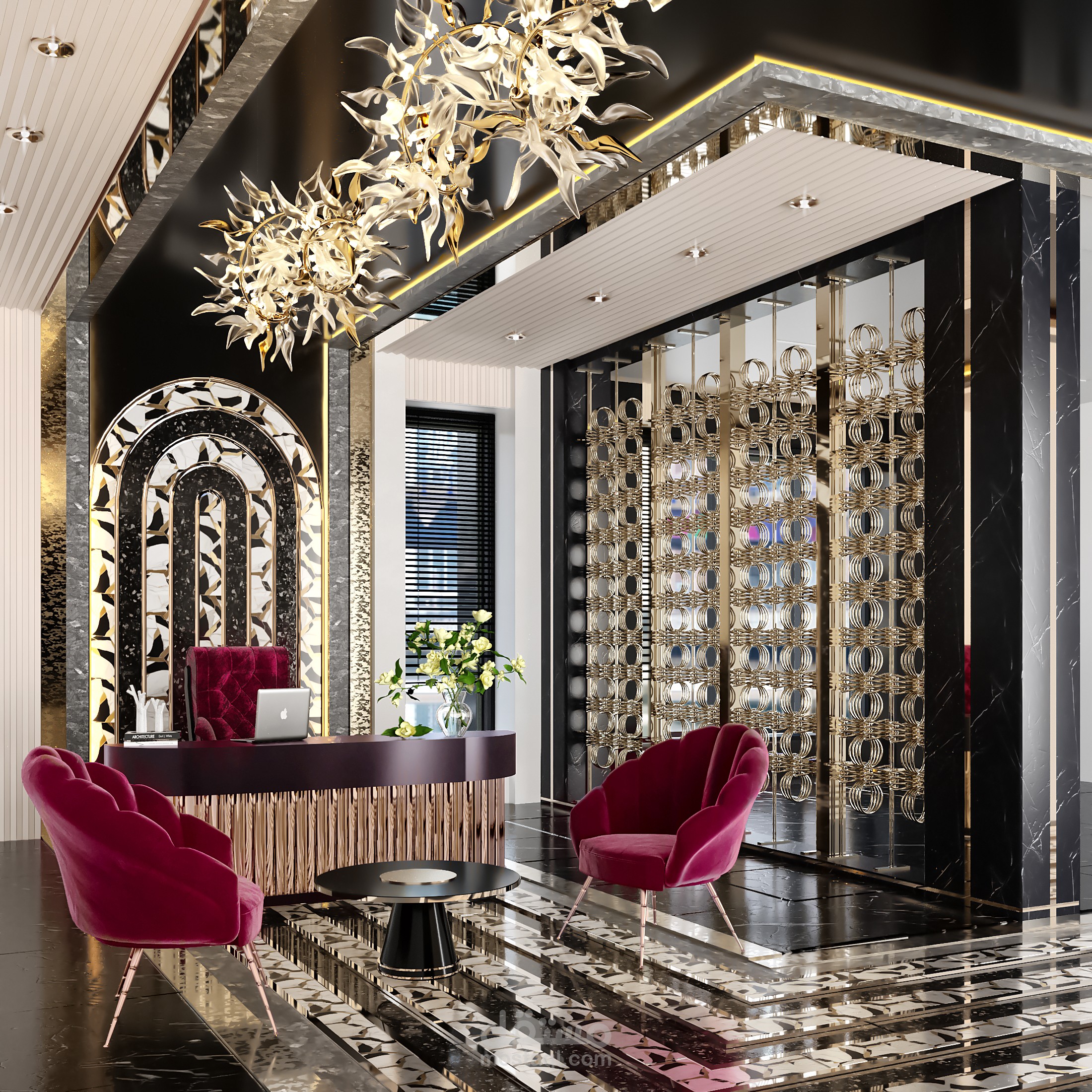 تصميم داخلي 3D  لمكتب فاخر