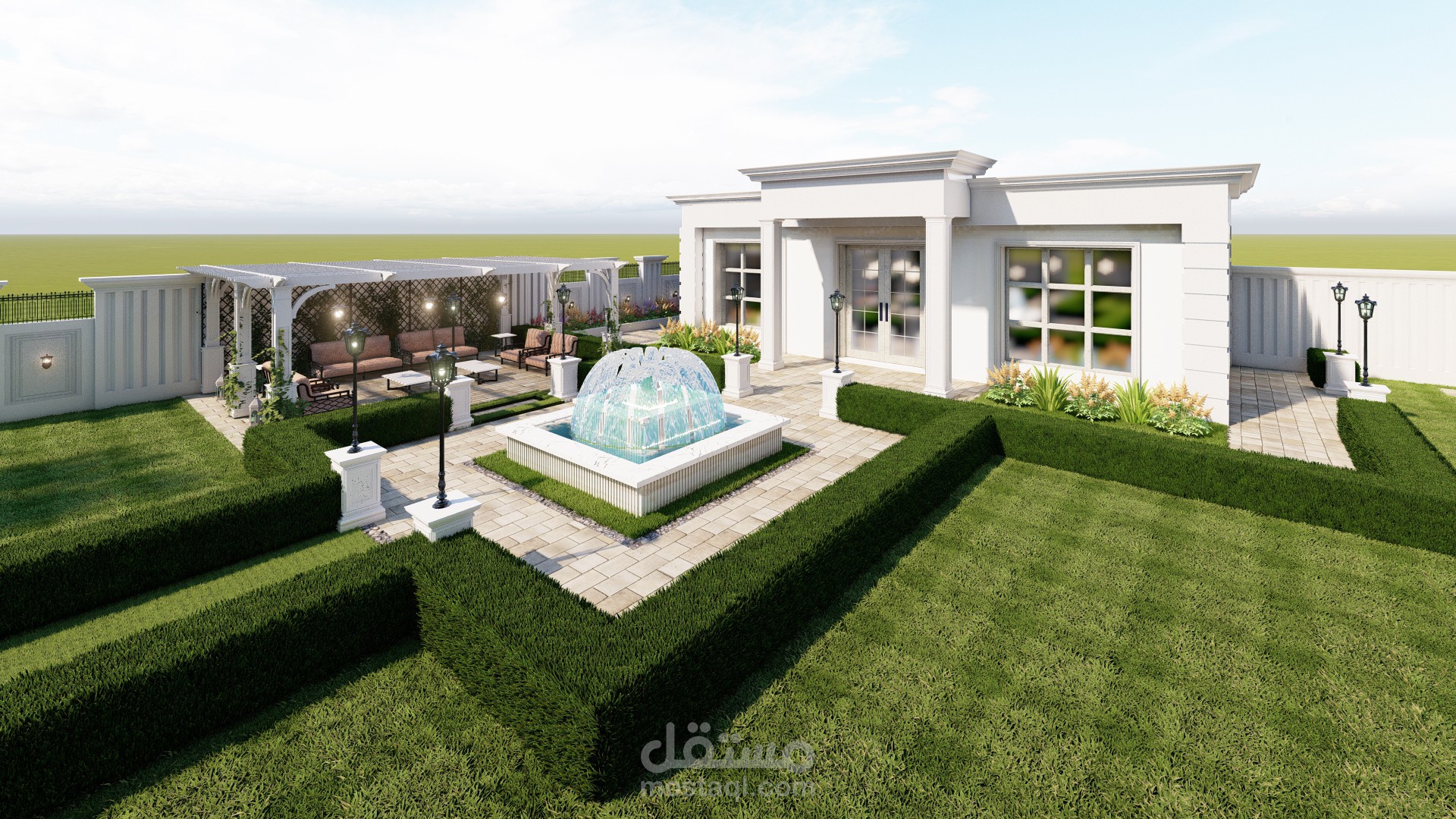 تصميم لاندسكيب لحديقة - تصميم 2D و 3D  لاستراحة