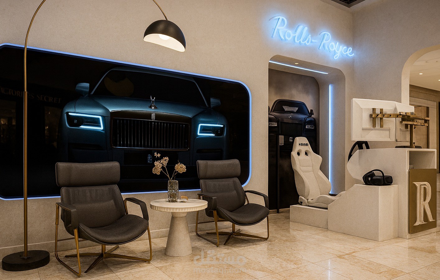 تصميم بوث فاخر بتعاون مستوحى من فخامة رولز رويس ودقة المحرك – بأسلوب مستقبلي راقٍ