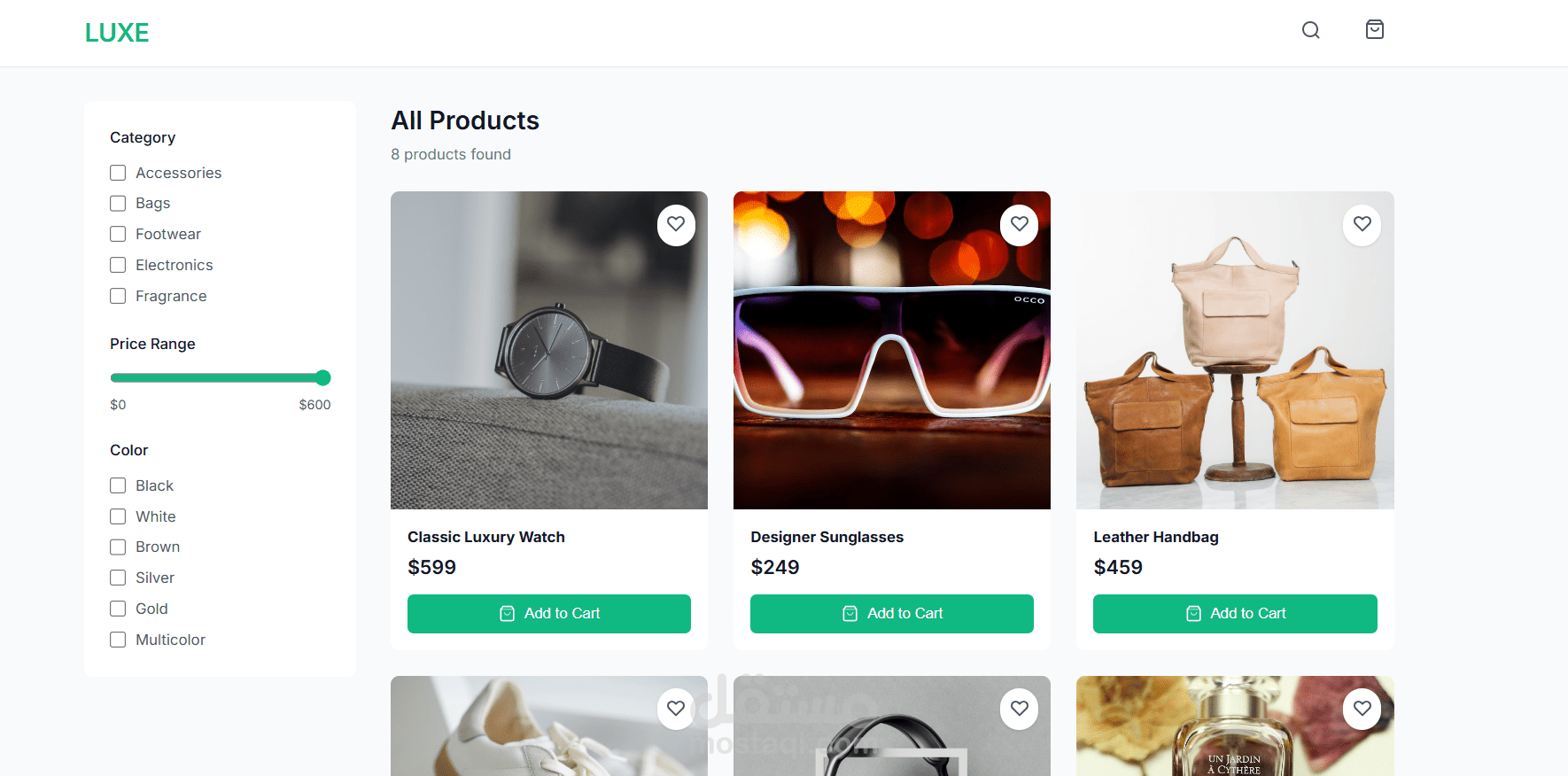 LUXE - واجهة متجر إلكتروني فاخر ومتجاوب بالكامل