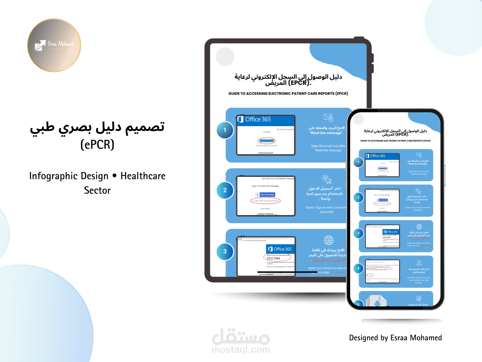 تصميم دليل بصري (Infographic) وإجراءات عمل لخدمة عملاء طبية.